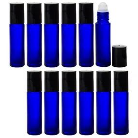 .33 oz / 10 ml Cobalt Blue Glass Roll On Bottle with Roll On Applicator (12 Pack)