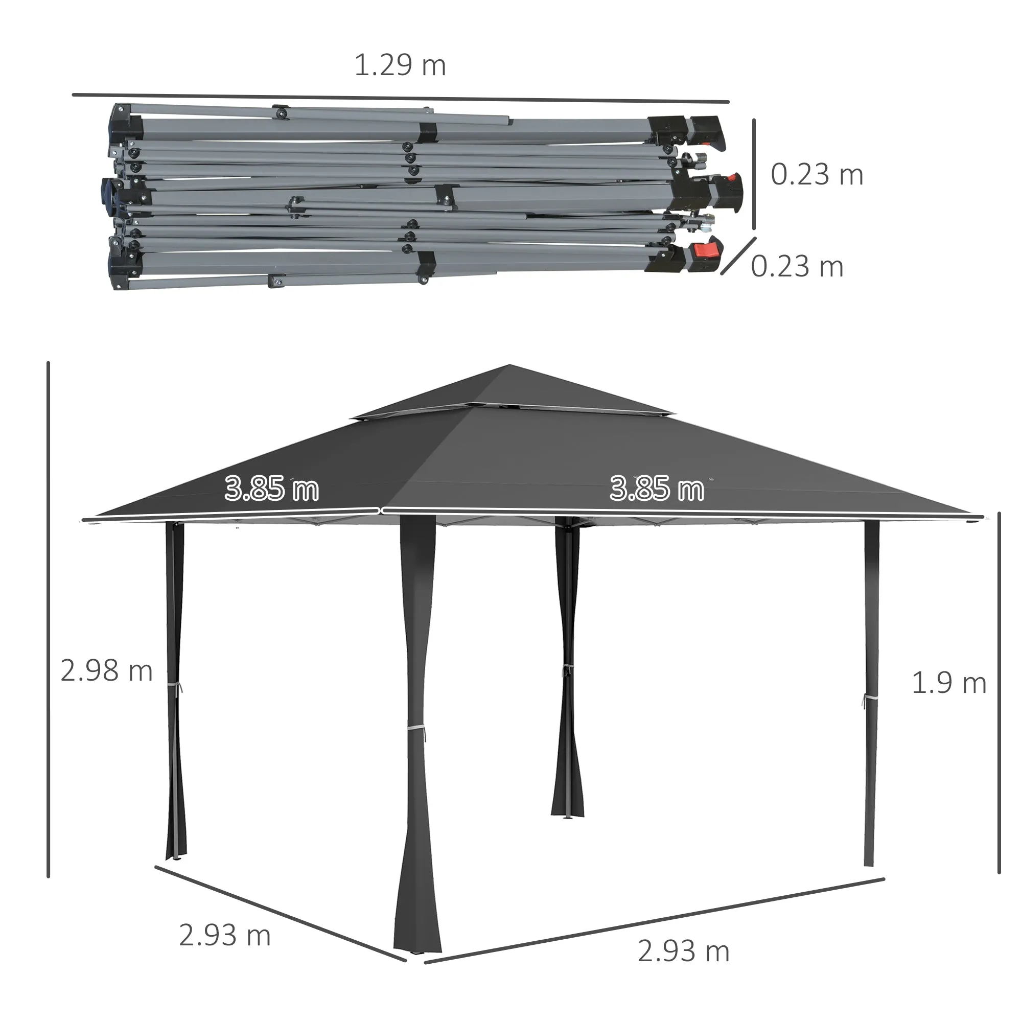 4 x 4m Pop-up Gazebo Double Roof Canopy Tent with UV Proof, Roller Bag & Adjustable Legs Outdoor Party, Steel Frame, Grey