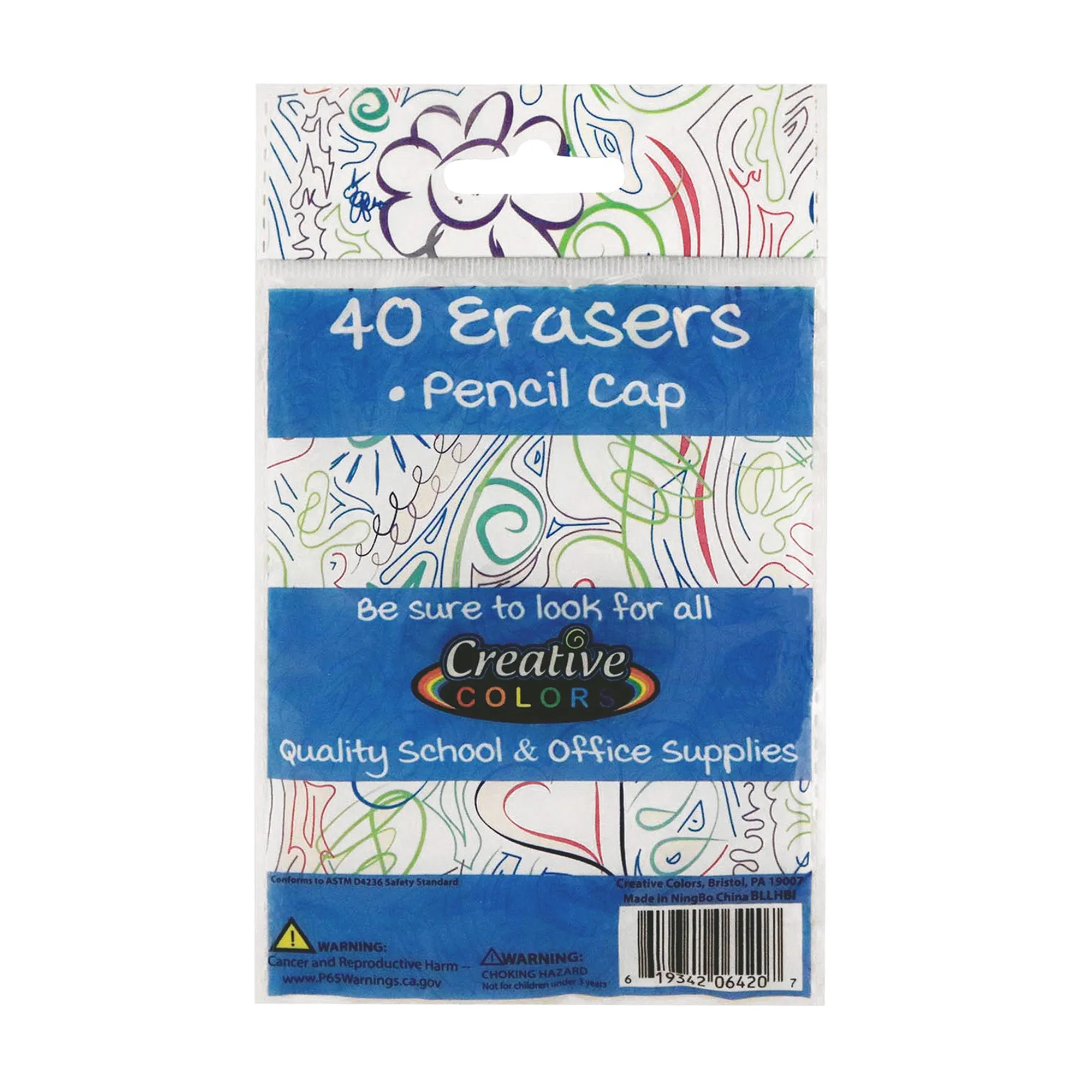 40 Pack of Colored Pencil Cap Erasers - Bulk School Supplies Wholesale Case of 96 Packs of Colored Pencil Cap Erasers