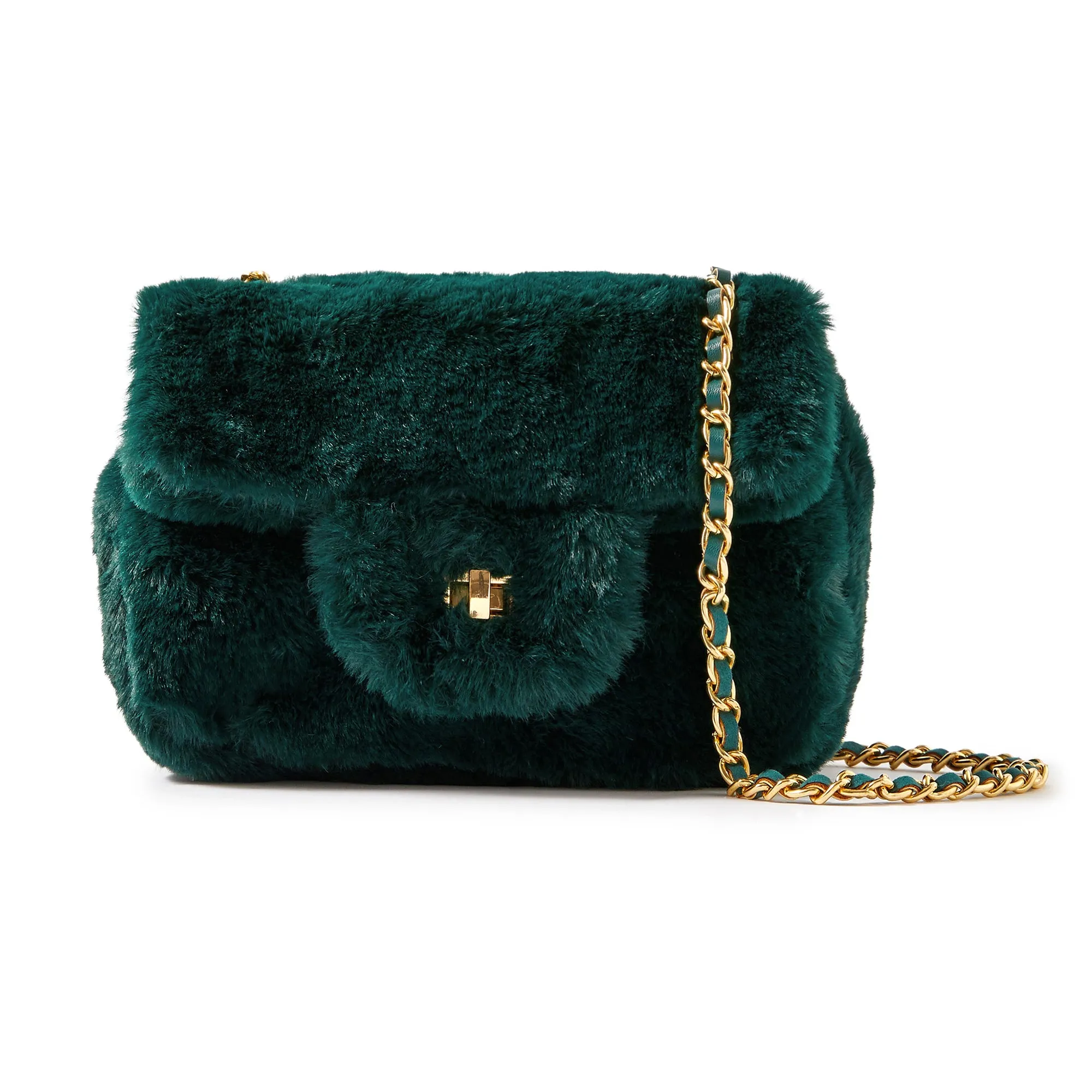 Accessorize London Women's Billie Mini Faux Green Fur Cross-Body Bag