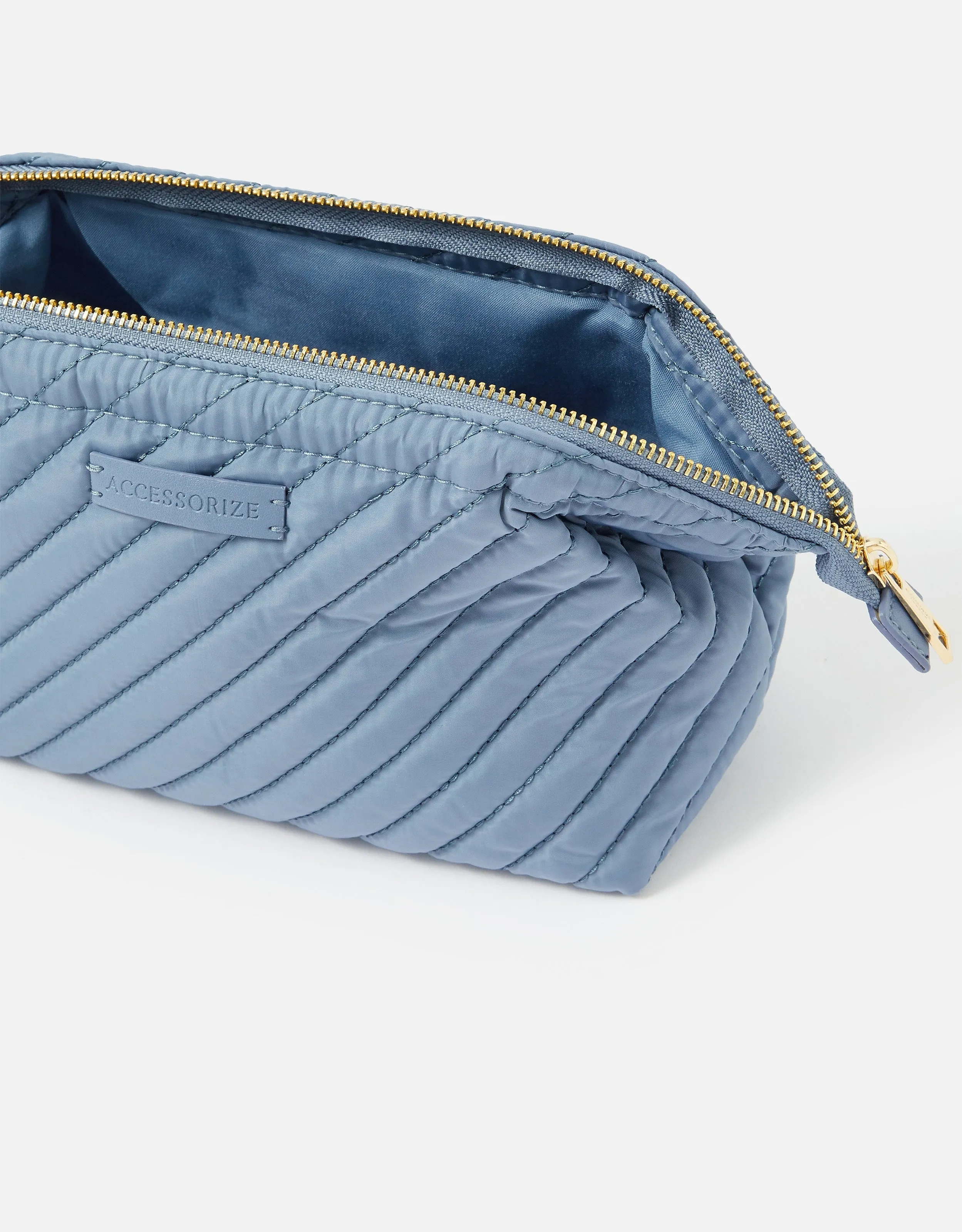 Accessorize London Women's Faux Leather Blue Quilted Wash Bag