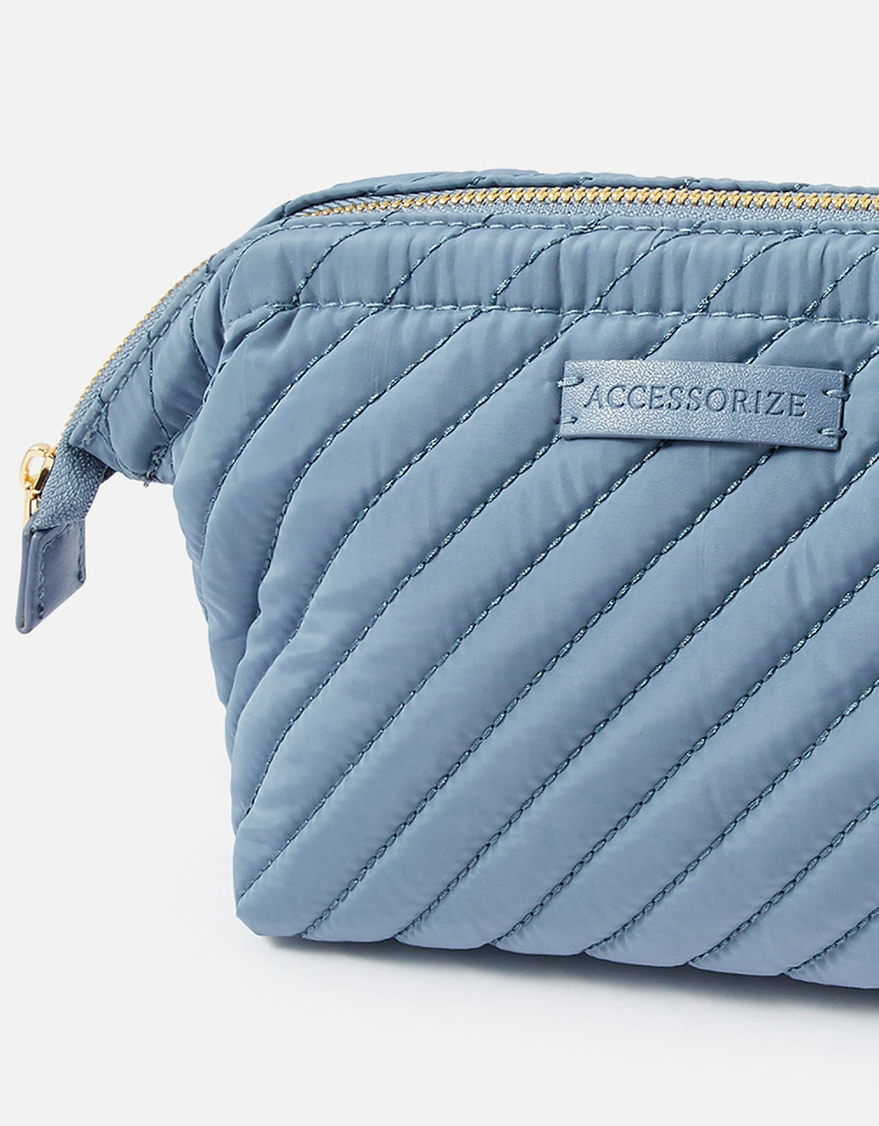 Accessorize London Women's Faux Leather Blue Quilted Wash Bag