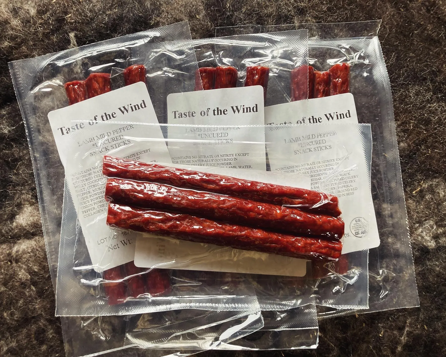 All-Natural, Uncured, Nitrate-Free, Grass-Fed-and-Finished Lamb- Mild Pepper Snack Sticks