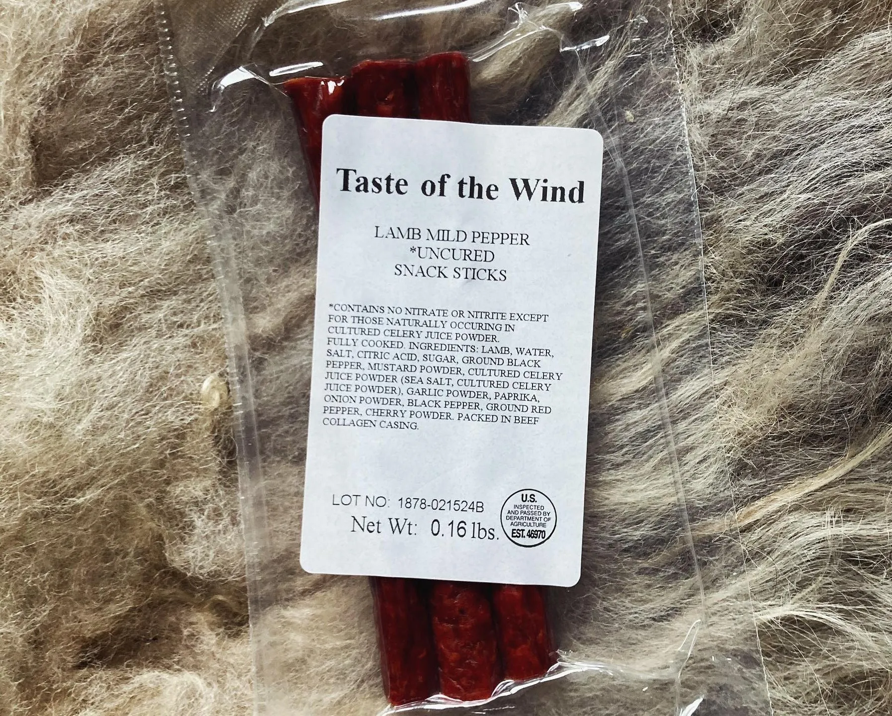 All-Natural, Uncured, Nitrate-Free, Grass-Fed-and-Finished Lamb- Mild Pepper Snack Sticks