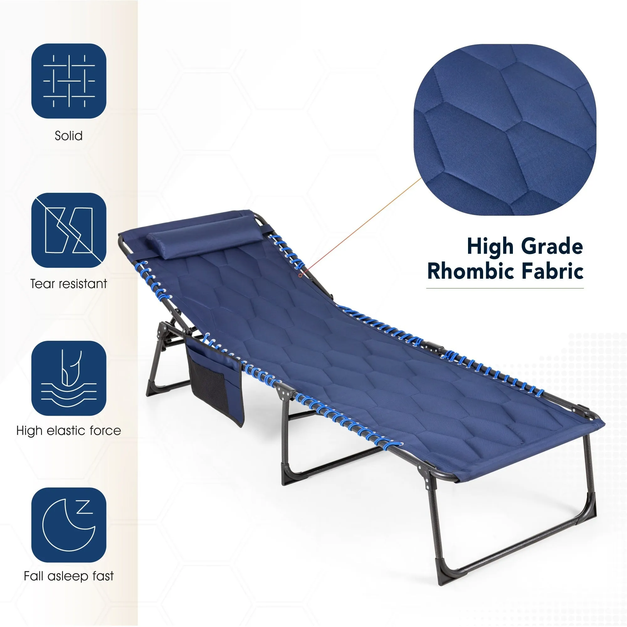 Alpha Camp 5 Position Adjustable Patio Folding Padded Chaise Lounge Chair Support Up to 400 lbs Outdoor Camping Cot with Pillow