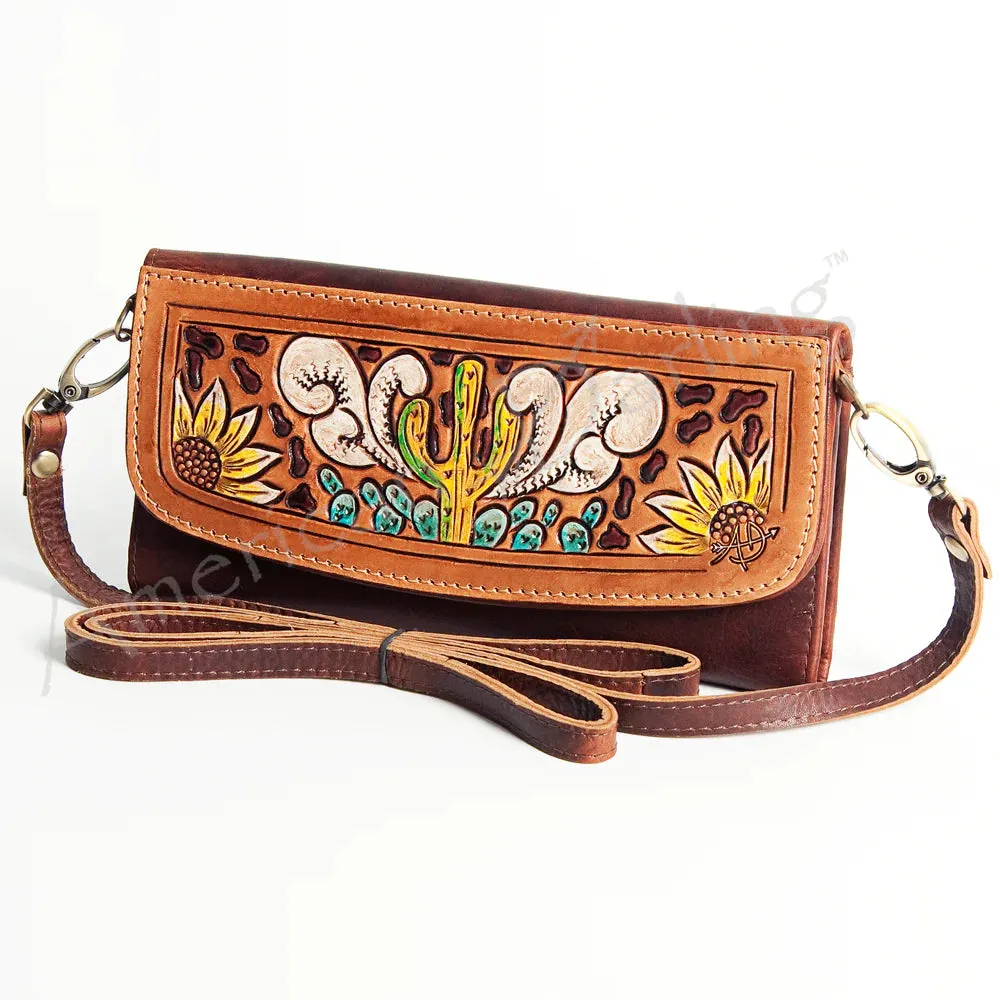 American Darling Leather Western Sunflower & Cactus Painted Wallet