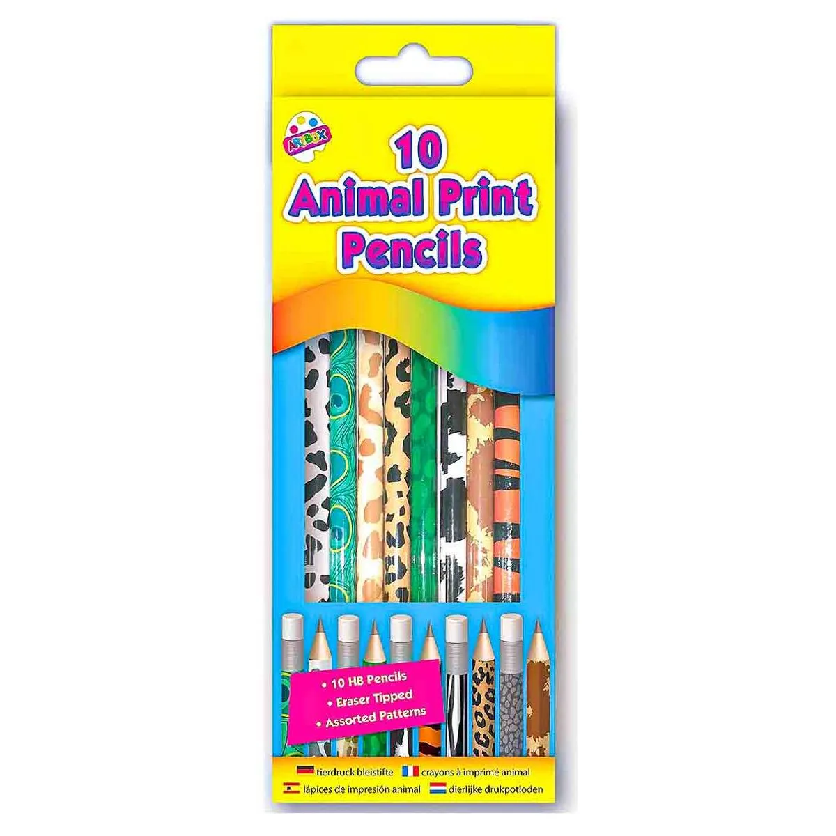 Artbox 10 Animal Print HB Pencils with Eraser Tips