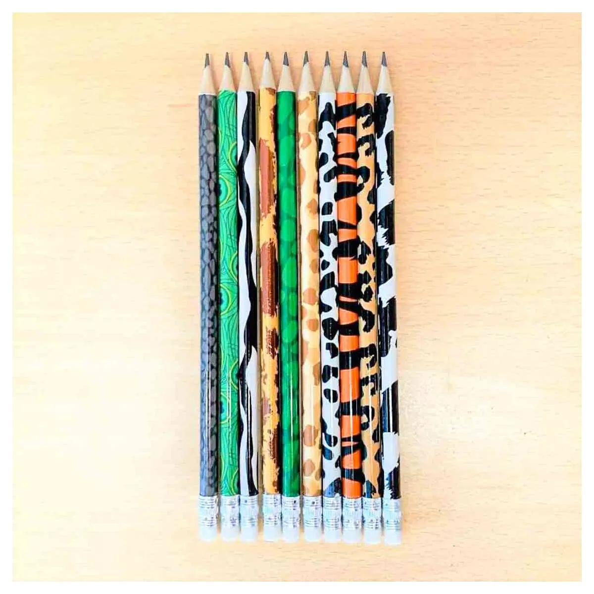 Artbox 10 Animal Print HB Pencils with Eraser Tips