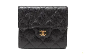 Authentic Chanel Black Quilted Caviar Leather Classic Small Flap Wallet