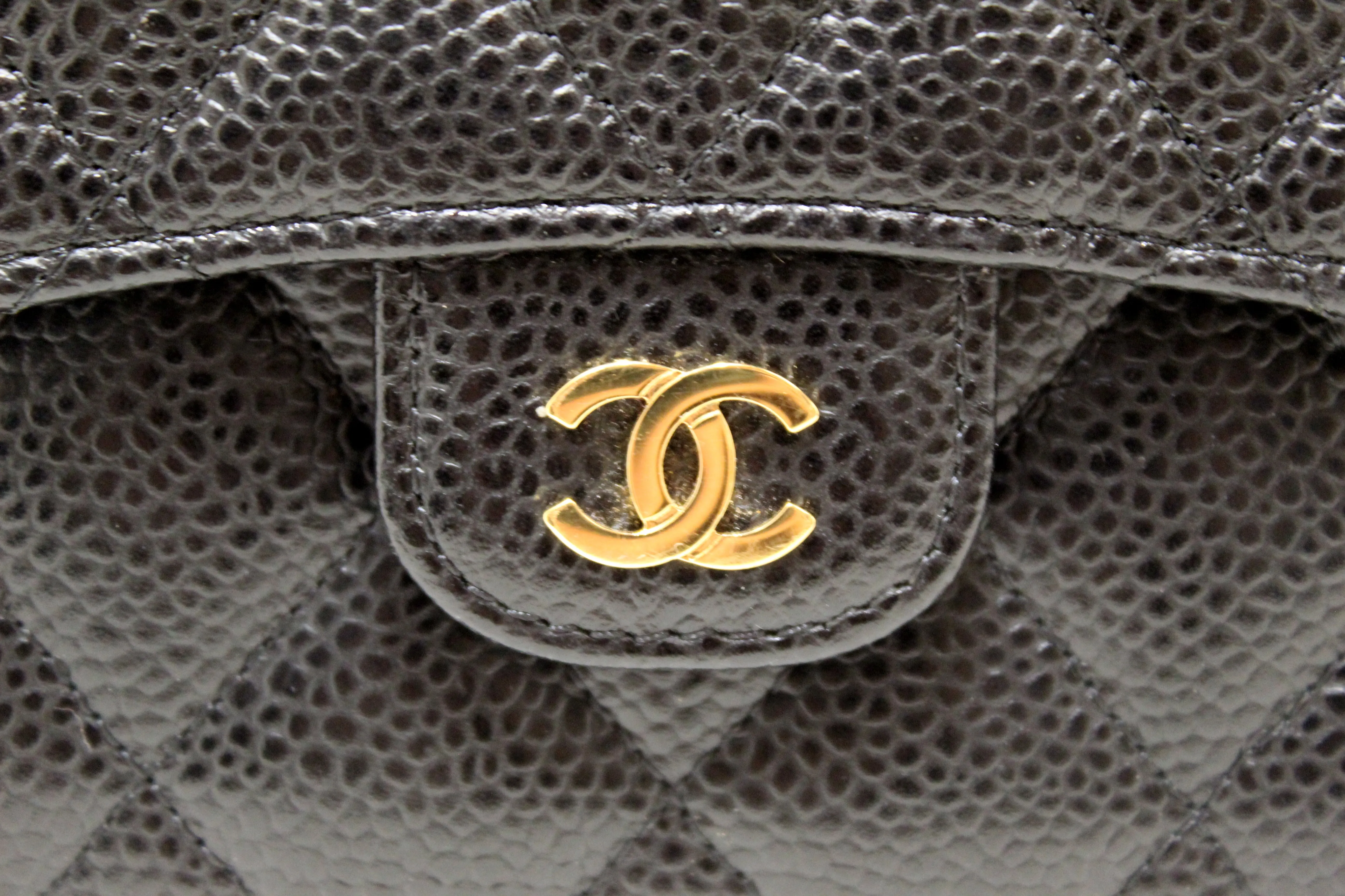 Authentic Chanel Black Quilted Caviar Leather Classic Small Flap Wallet