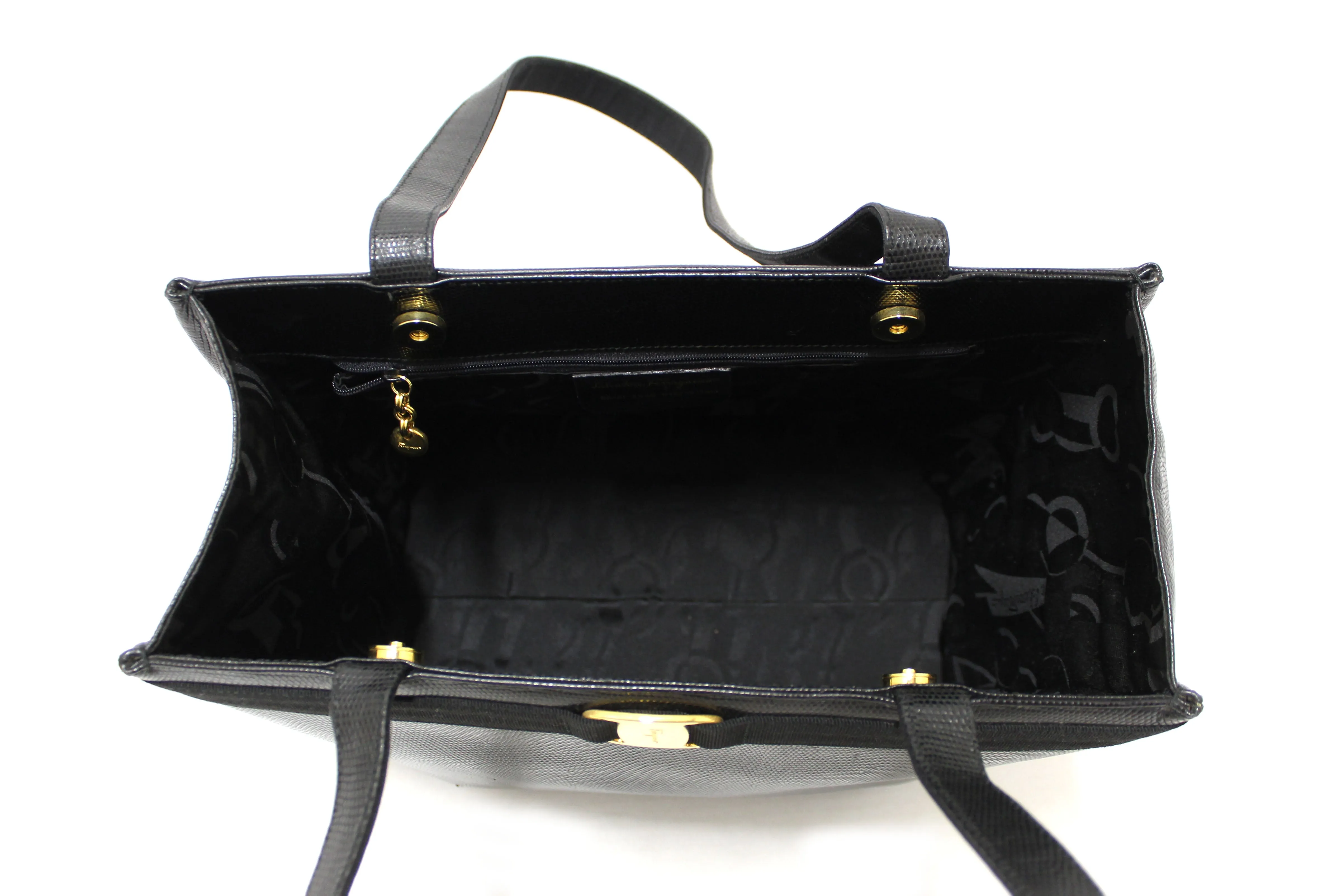 Authentic Salvatore Ferragamo Vintage Black Leather Vala Tote Bag