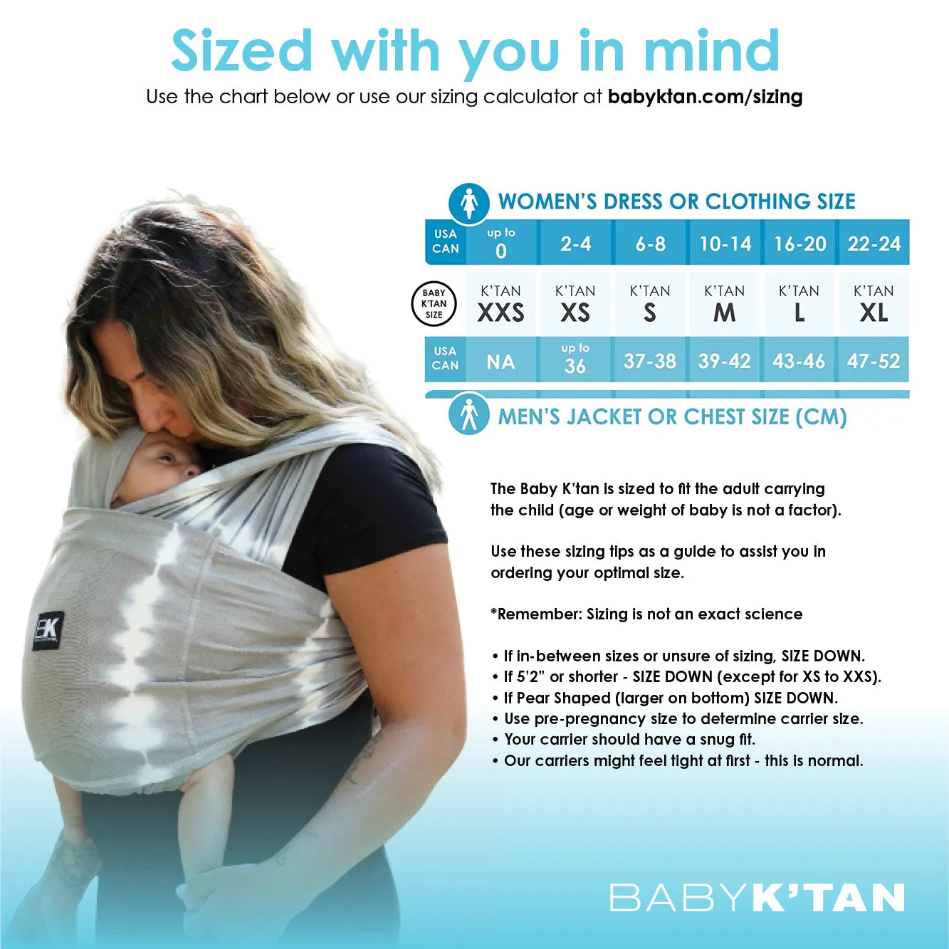 Baby K'tan Active Oasis Baby Carrier - Black/Grey - XS