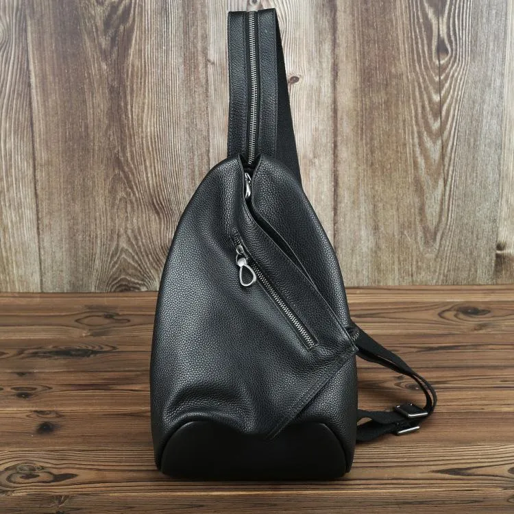 Badass Black Leather Backpack Men's Sling Bag Chest Bag One shoulder Backpack Sling Bag For Men