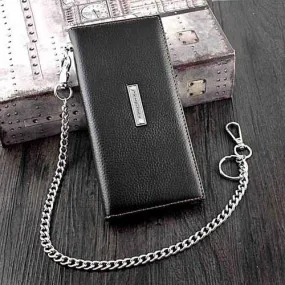 Badass Black Leather Men's Punk Long Biker Chain Wallet Cool Black Bifold Long Wallets with Chain For Men