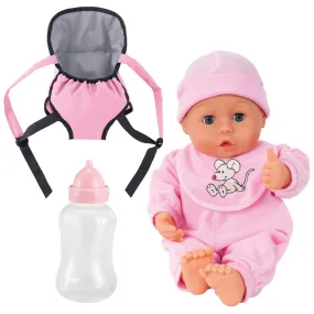 Bayer Design 13" My First Words Baby Doll with Carrier Set - Pink Mouse Outfit