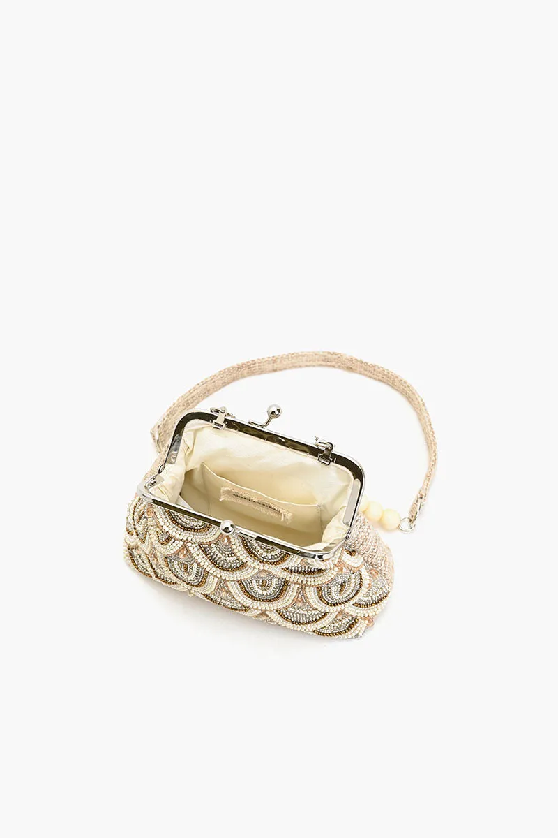 Beaded Frame Crossbody Clutch-Ivory Scollop