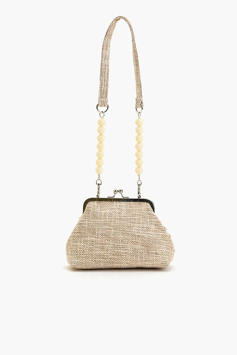 Beaded Frame Crossbody Clutch-Ivory Scollop