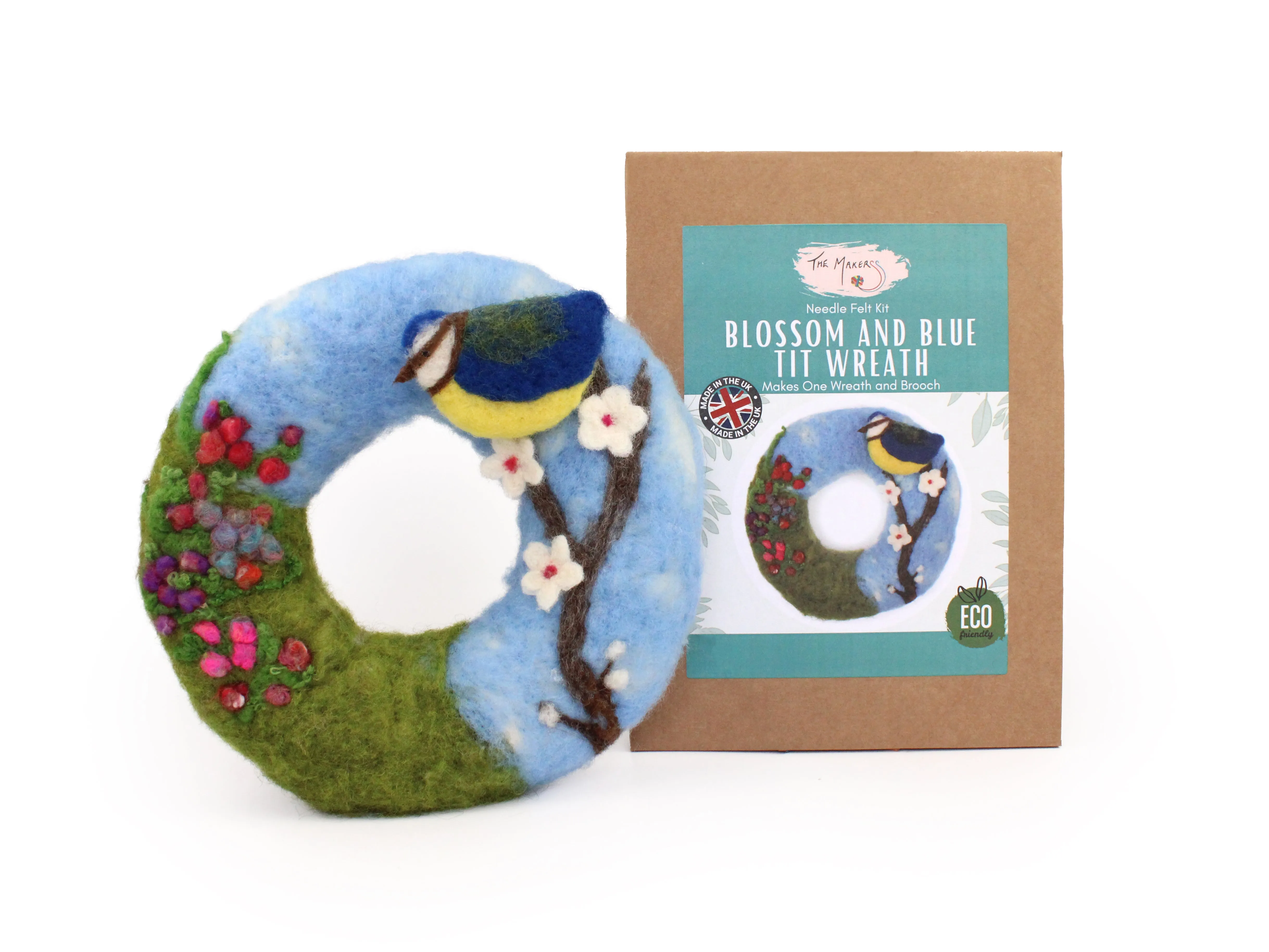 Blossom and Blue Tit Brooch Wreath Needle Felt Kit