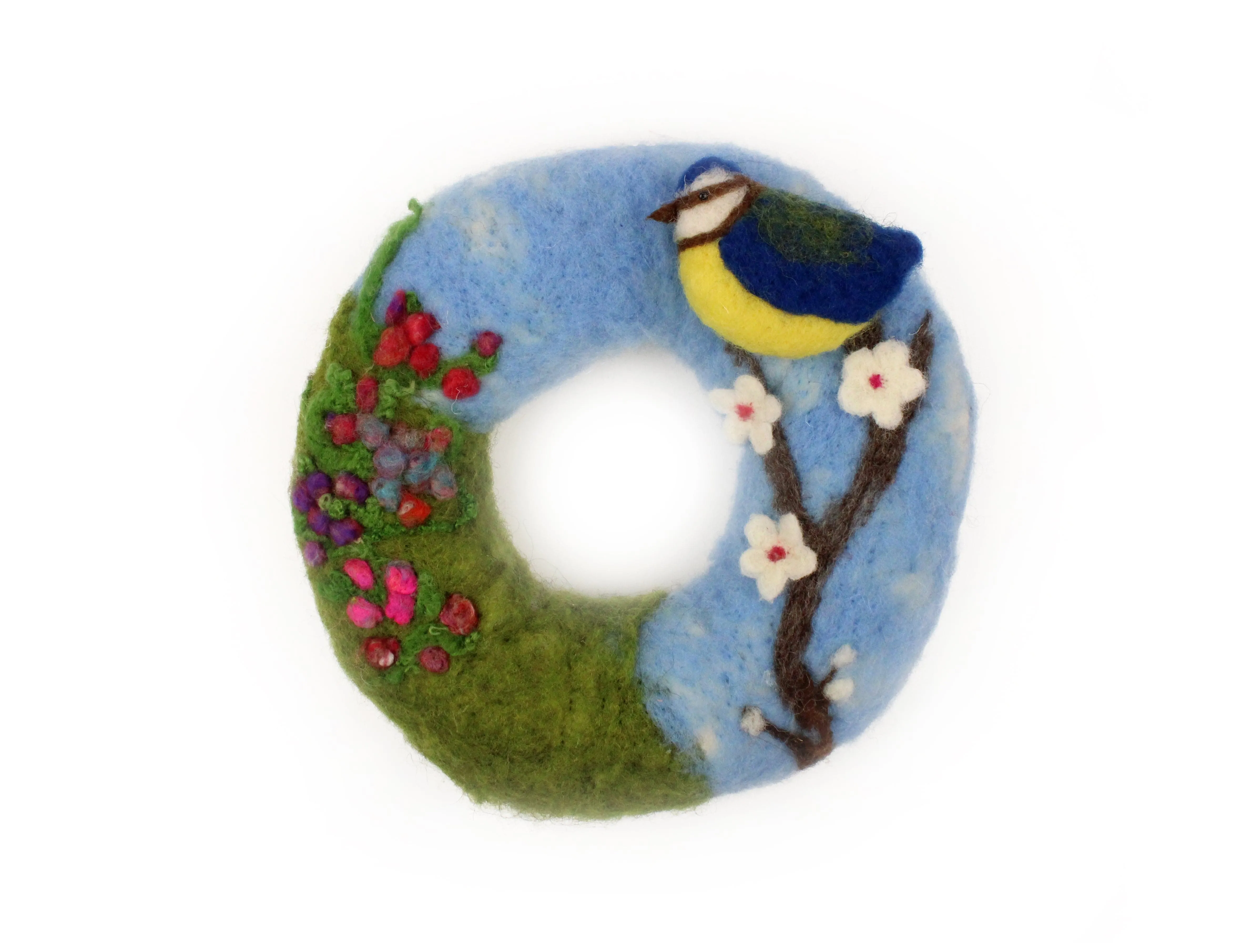 Blossom and Blue Tit Brooch Wreath Needle Felt Kit