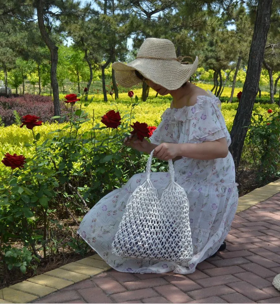 Bolsos Tejidos Crochet Hollow Woven Buckle Beach Tote Bag