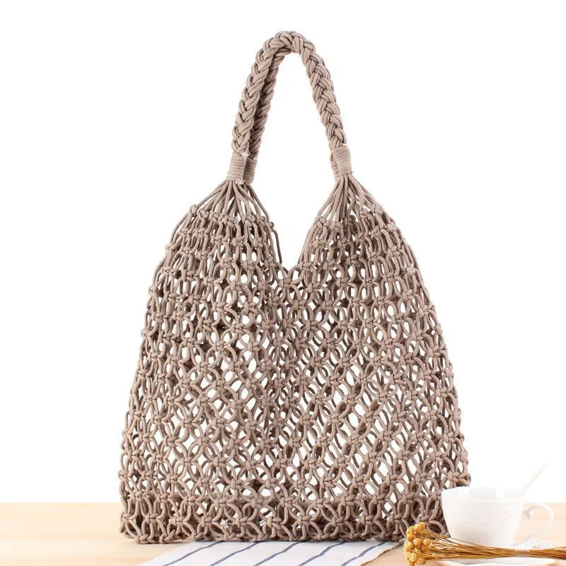 Bolsos Tejidos Crochet Hollow Woven Buckle Beach Tote Bag