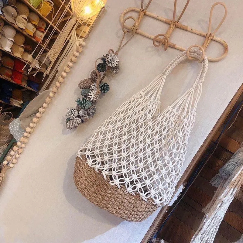 Bolsos Tejidos Crochet Hollow Woven Buckle Beach Tote Bag