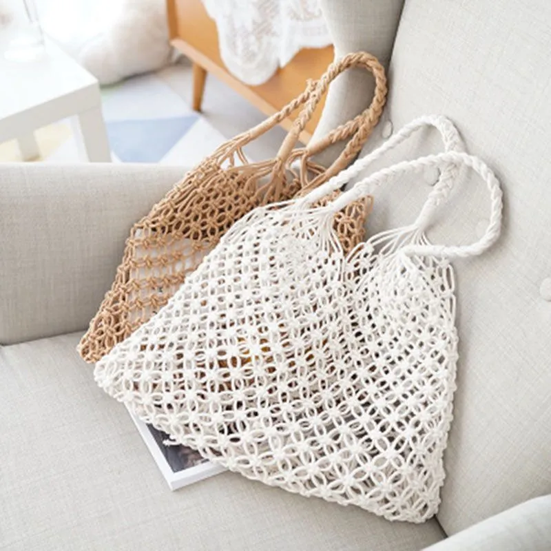 Bolsos Tejidos Crochet Hollow Woven Buckle Beach Tote Bag