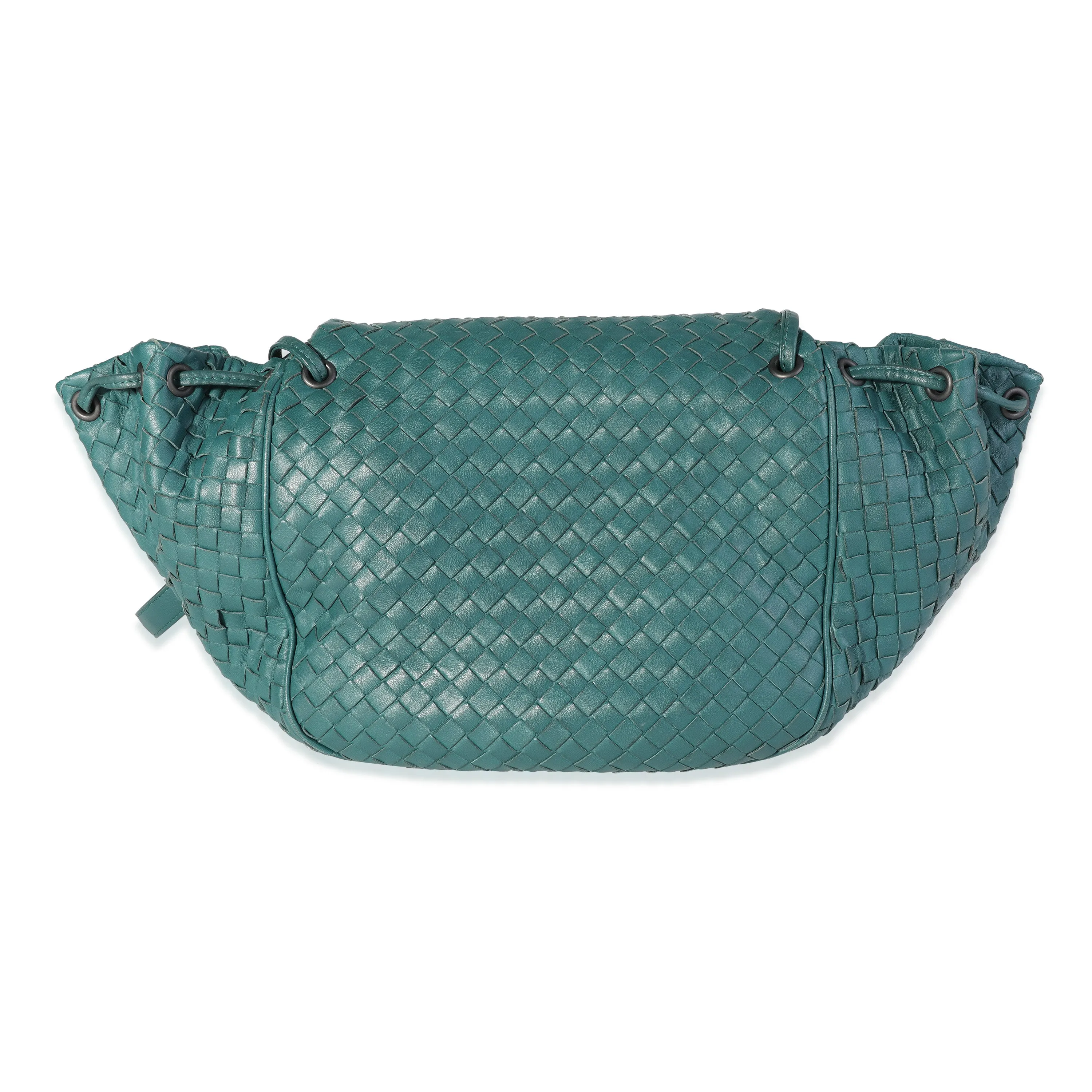 Bottega Veneta Deep Teal Intrecciato Drawstring Flap Messenger Bag