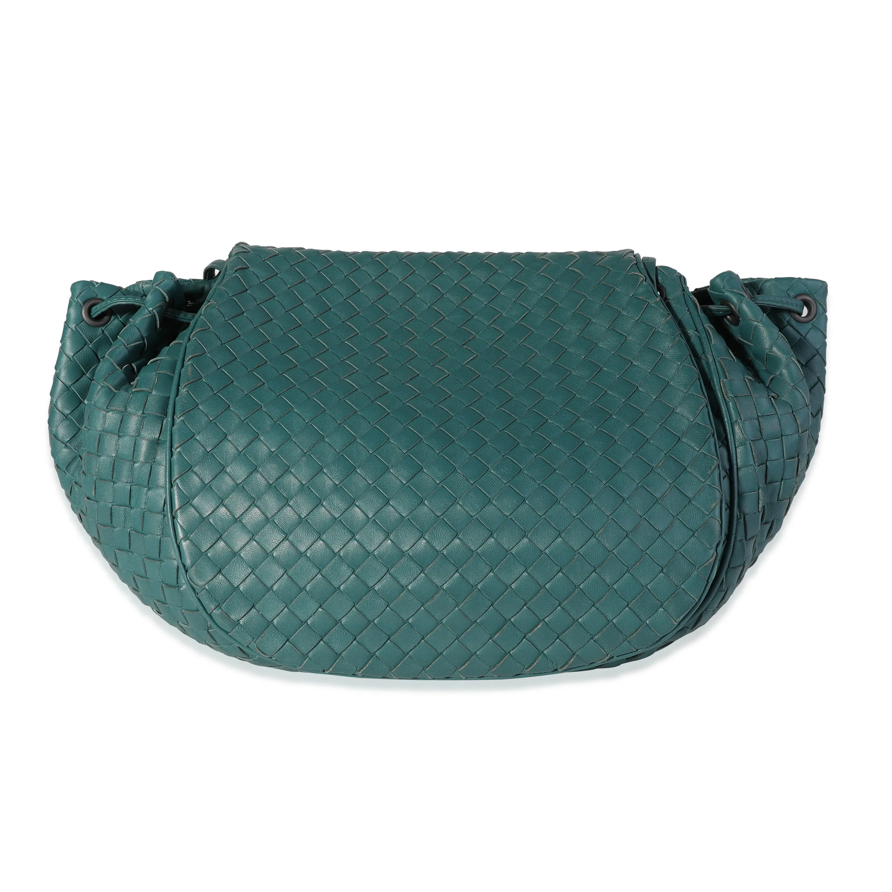 Bottega Veneta Deep Teal Intrecciato Drawstring Flap Messenger Bag