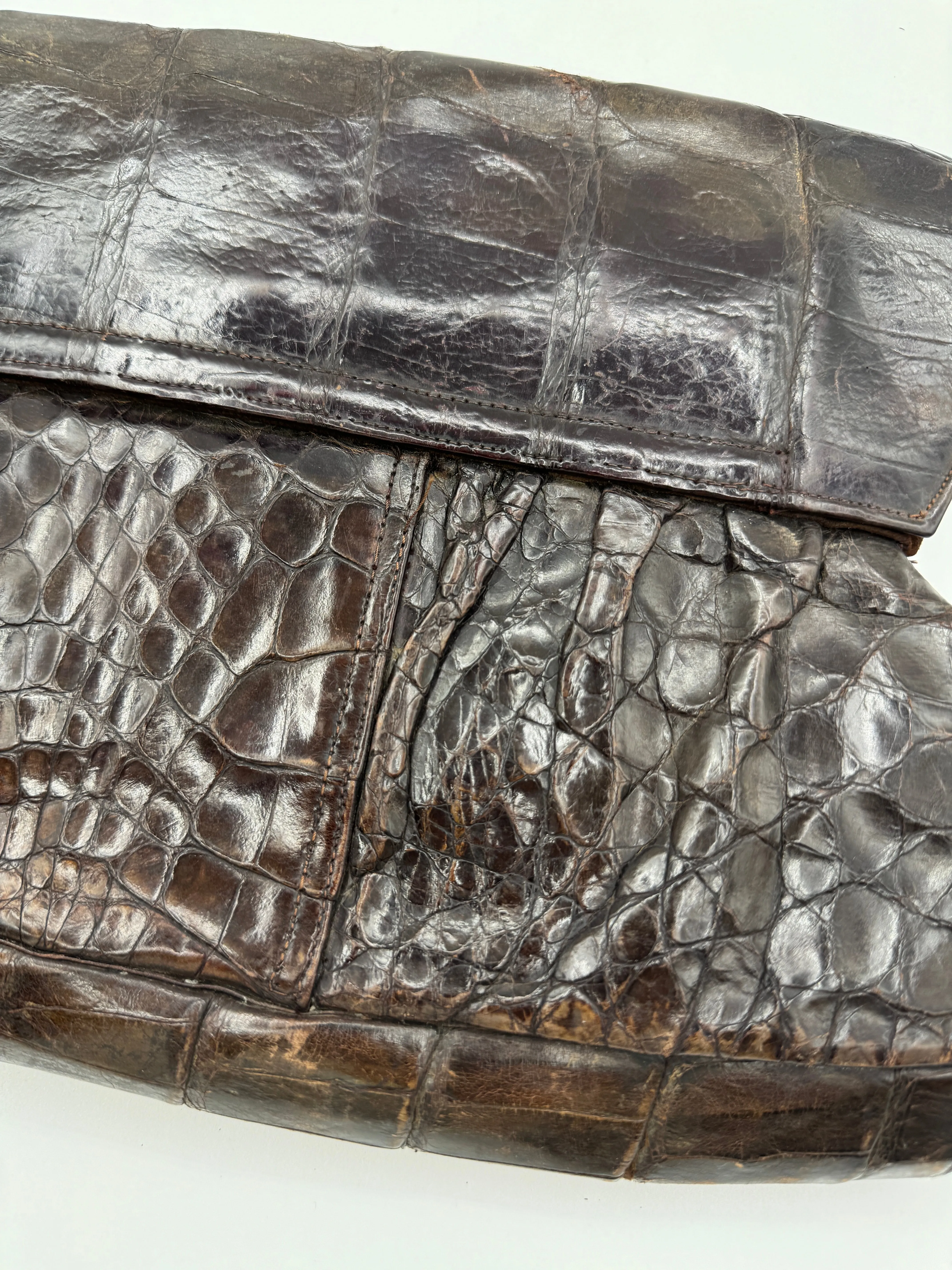 Brown Alligator Statement Clutch 1980s