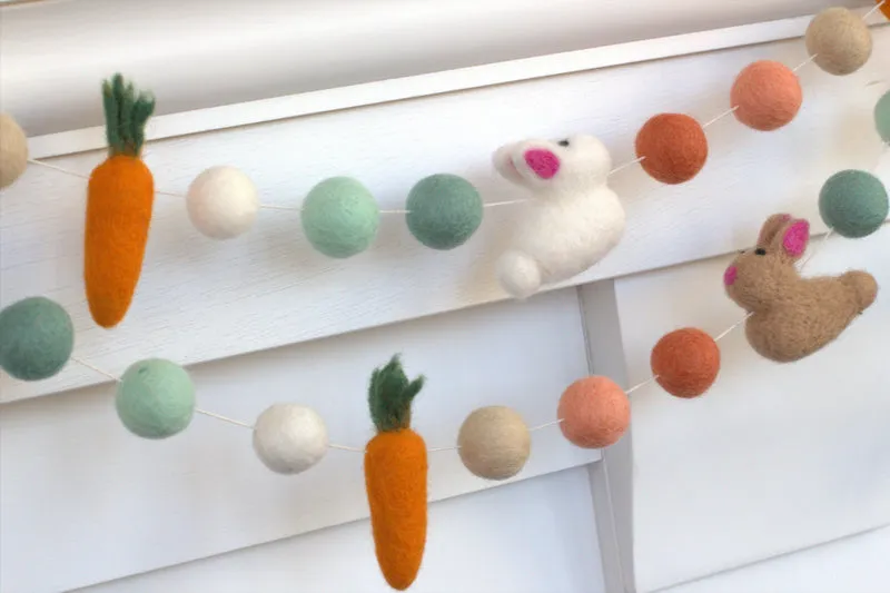 Bunny & Carrot Easter Garland- Teals & Peaches