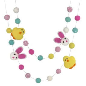 Bunny & Chick Easter Felt Ball Garland- Pink, Turquoise, Yellow