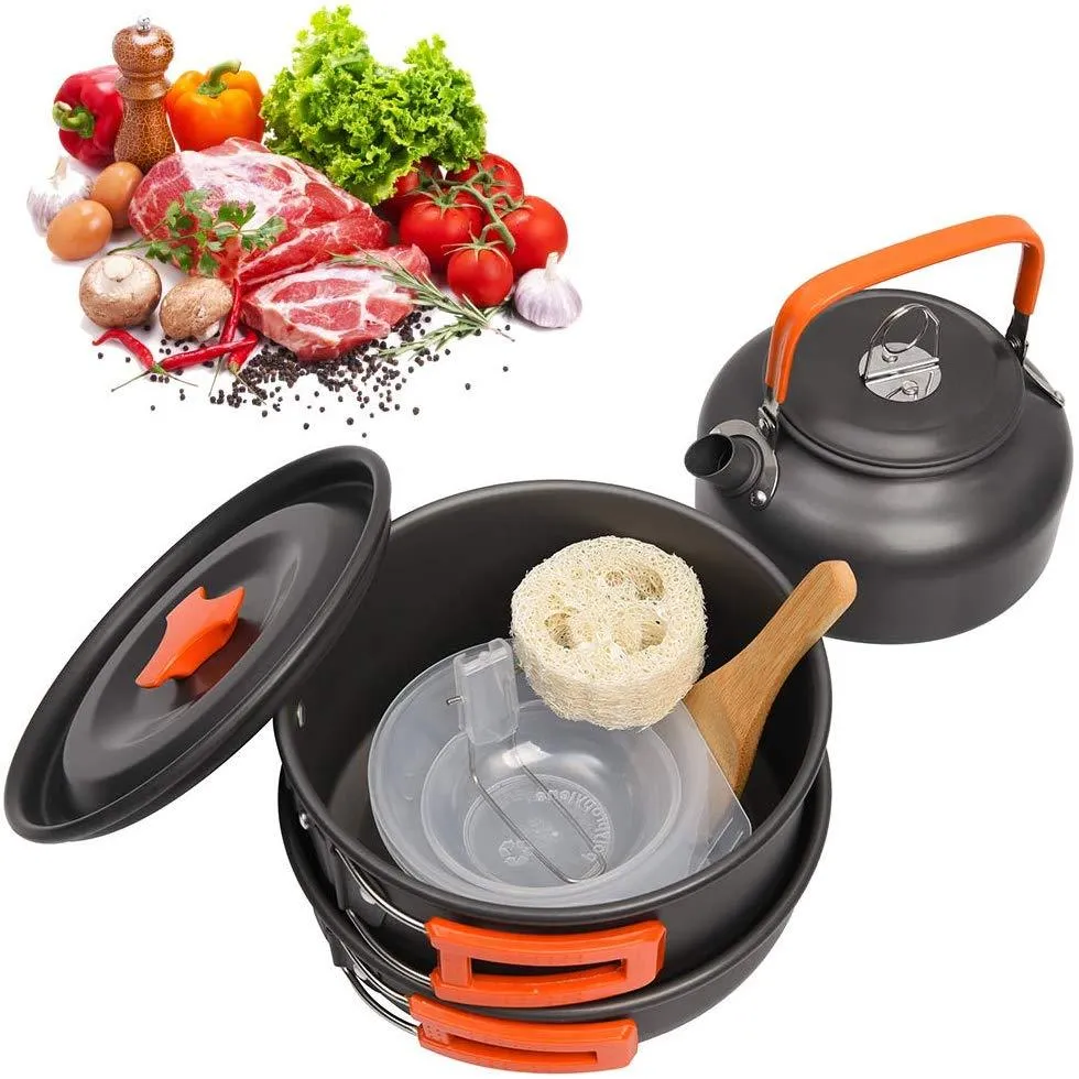 Camping Cookware Set Aluminum Portable Outdoor Tableware Cookset Cooking Kit Pan Bowl Kettle Pot Hiking BBQ Picnic