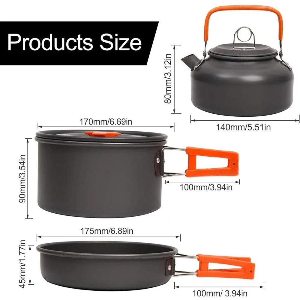 Camping Cookware Set Aluminum Portable Outdoor Tableware Cookset Cooking Kit Pan Bowl Kettle Pot Hiking BBQ Picnic