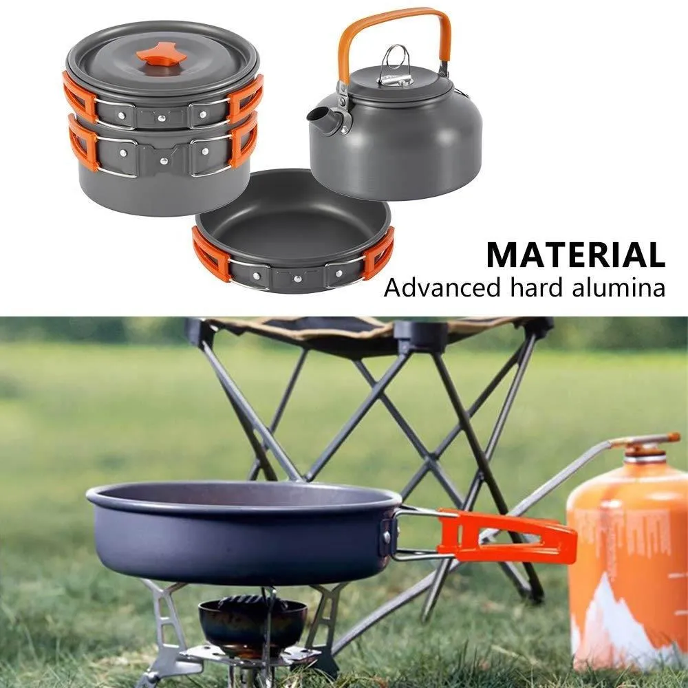 Camping Cookware Set Aluminum Portable Outdoor Tableware Cookset Cooking Kit Pan Bowl Kettle Pot Hiking BBQ Picnic