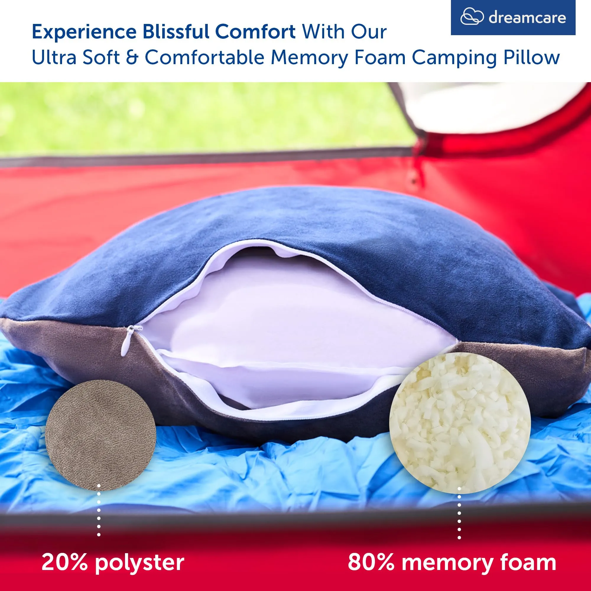 Camping Pillow, Memory Foam Travel Pillow, Camping Accessories - Small Pillow Camping Essentials Camping Pillows for Sleeping, Backpacking Pillow, Travel Pillows for Sleeping Airplane (Medium, Blue)