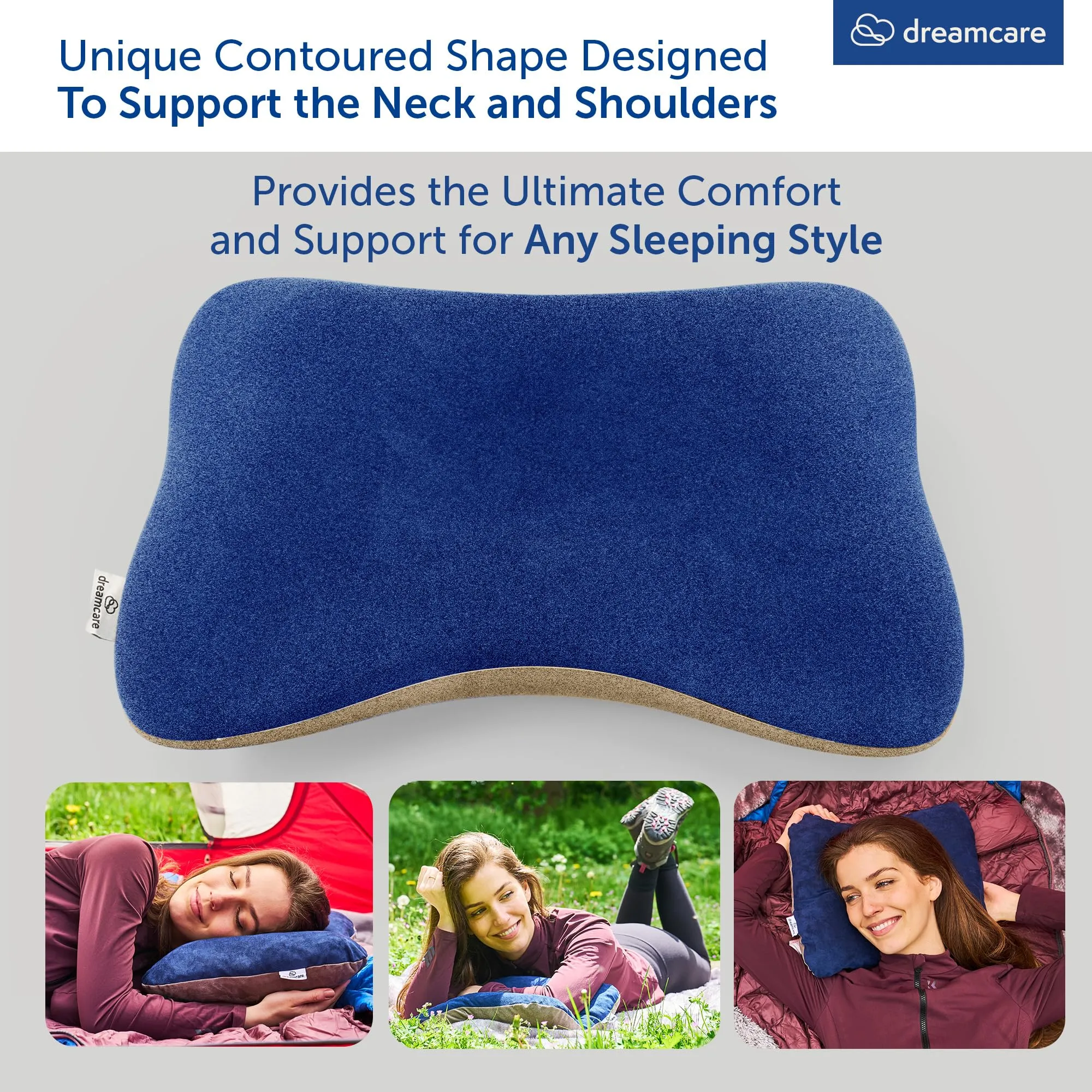 Camping Pillow, Memory Foam Travel Pillow, Camping Accessories - Small Pillow Camping Essentials Camping Pillows for Sleeping, Backpacking Pillow, Travel Pillows for Sleeping Airplane (Medium, Blue)