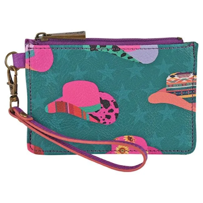 Catchfly Ladies Turquoise/Pink Stars & Cowgirl Hats Mini Wallet w/Wristlet 23208625WHAT