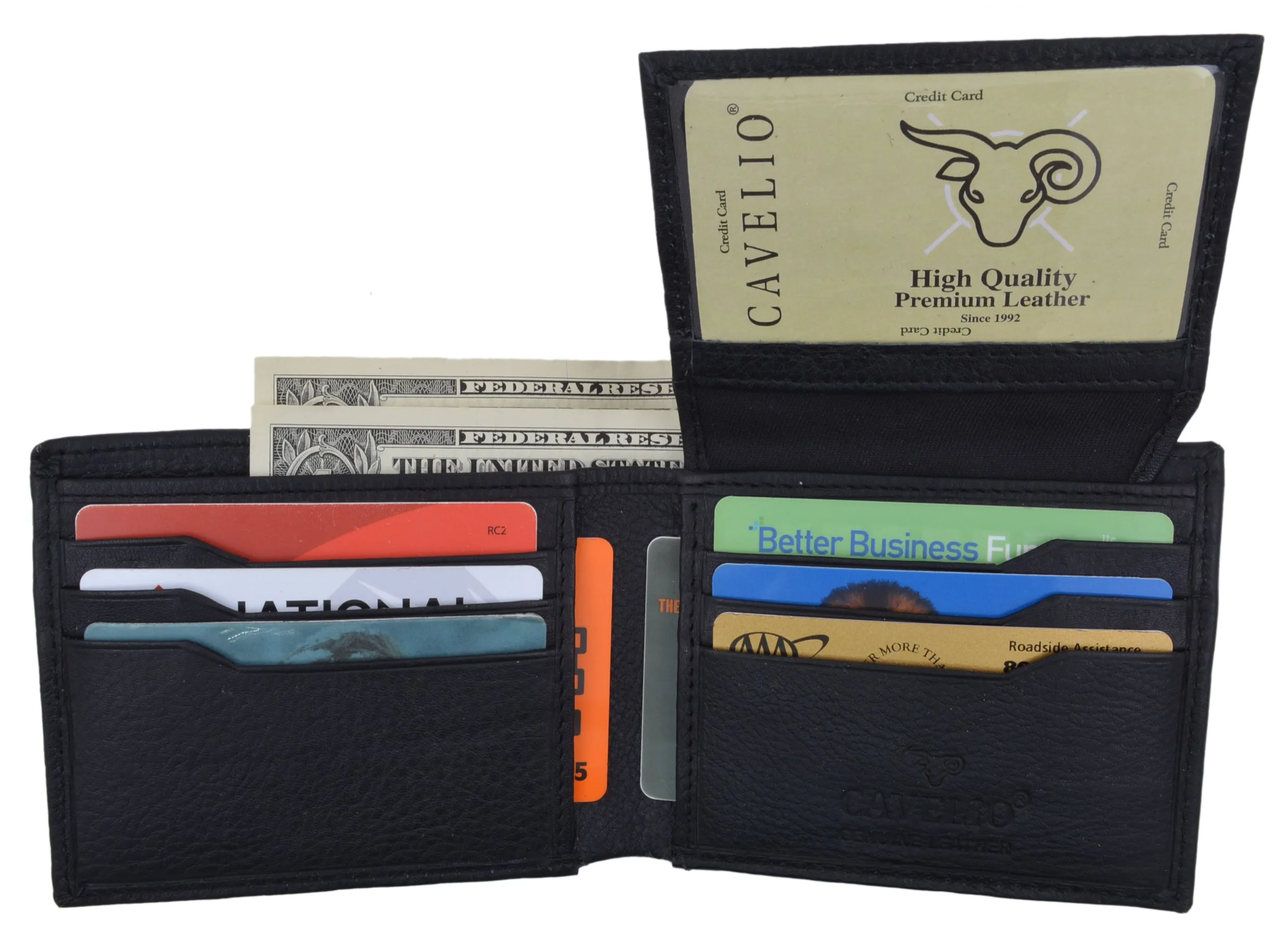 Cavelio Flap-Up ID Credit Card Holder Bifold Men's Premium Leather Wallet