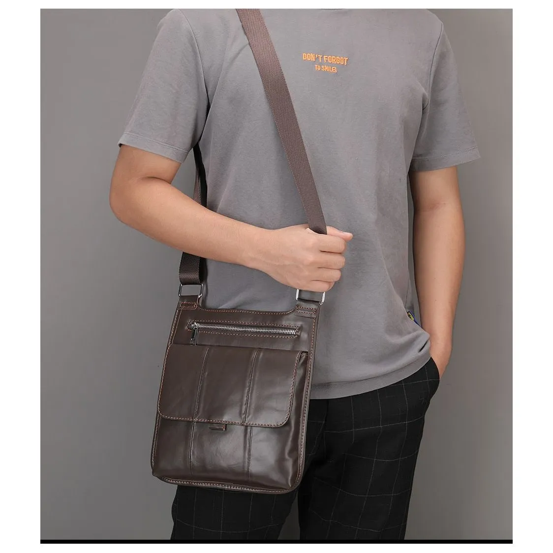 ChicLeather Zipper Flap Crossbody Messenger Bag