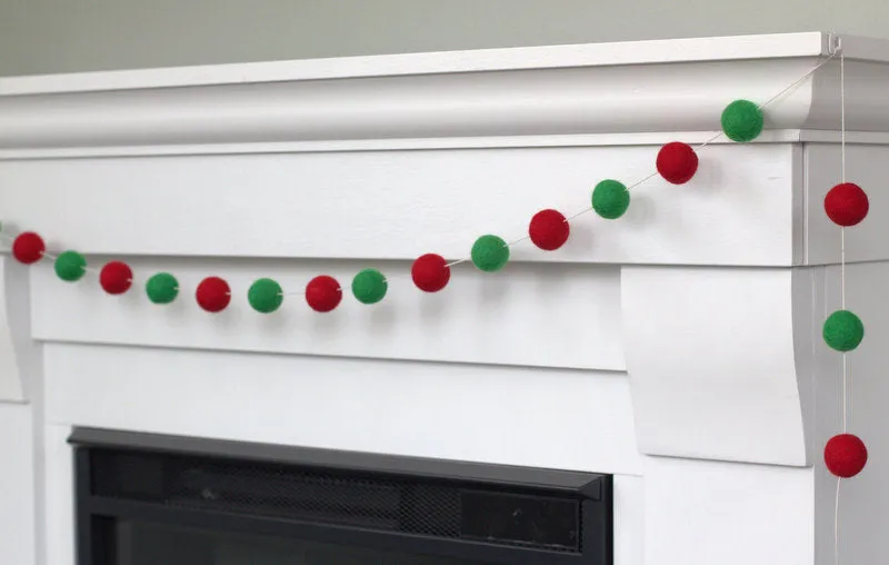 Christmas Felt Ball Garland- Red, Kelly Green