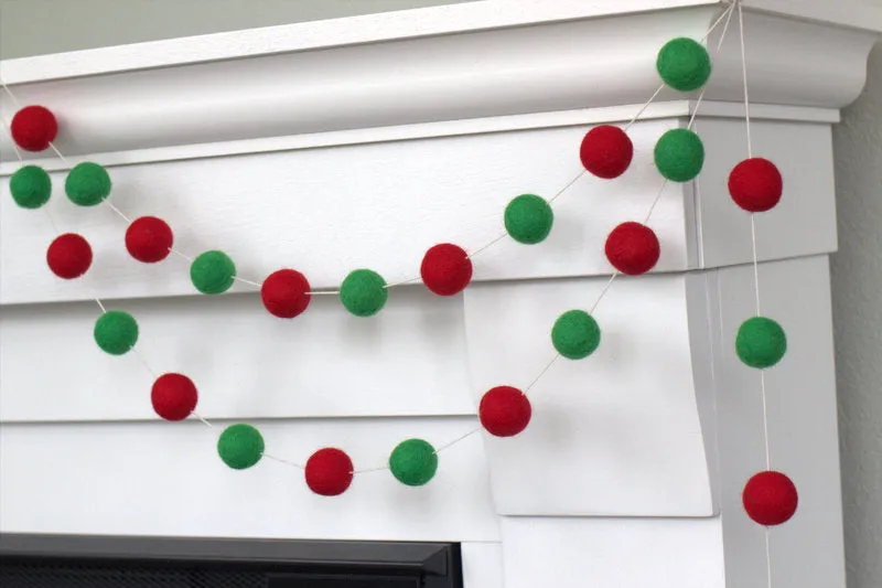 Christmas Felt Ball Garland- Red, Kelly Green