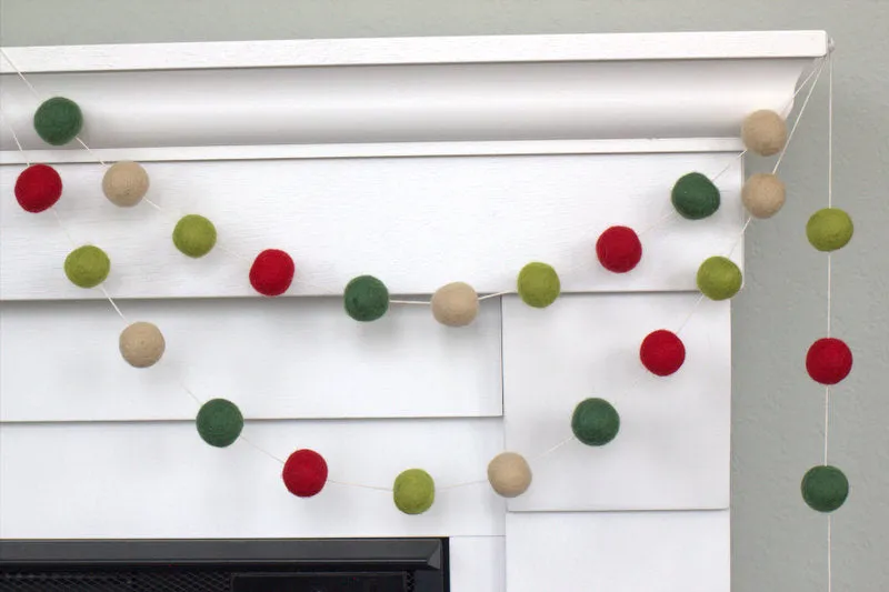 Christmas Felt Ball Garland- Red, Lime, Forest Green, Almond