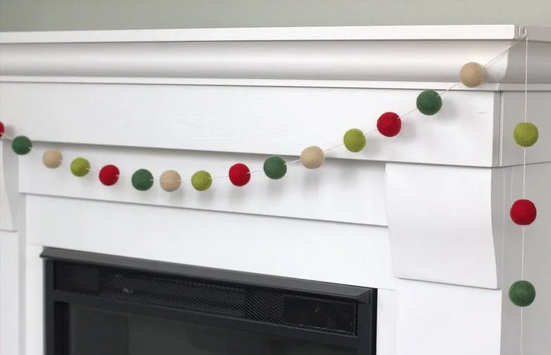 Christmas Felt Ball Garland- Red, Lime, Forest Green, Almond