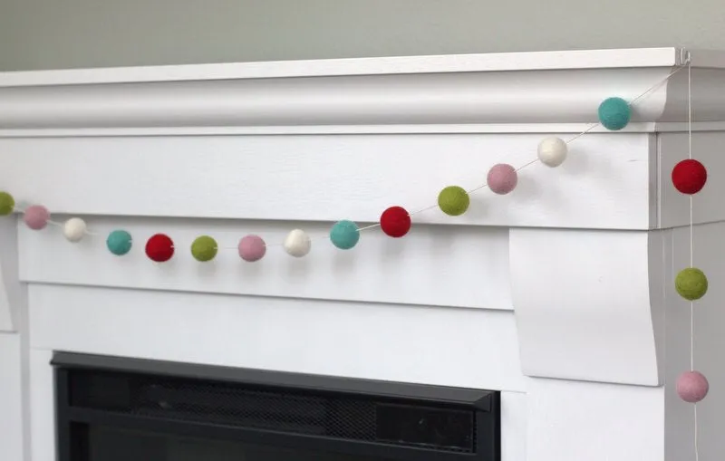 Christmas Felt Ball Garland- Red, Turquoise, Pink, Lime, White