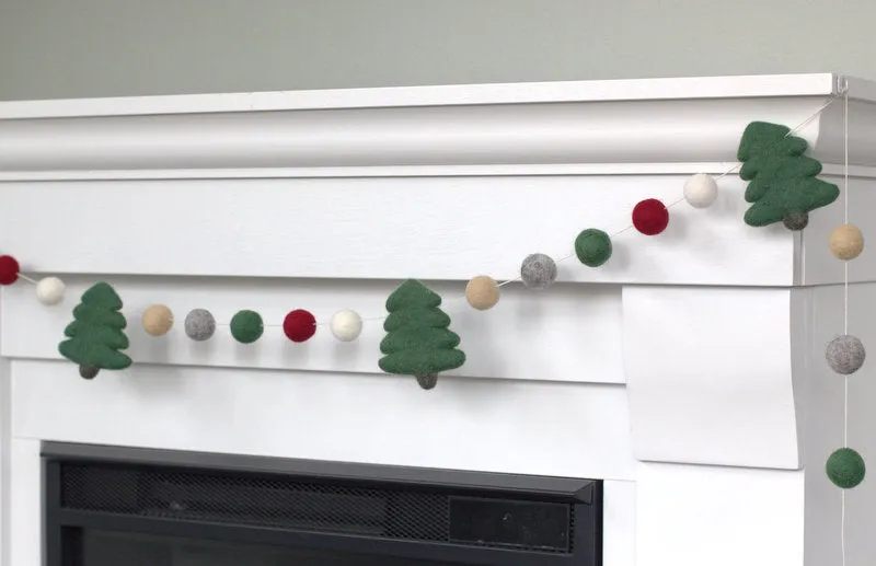 Christmas Tree Garland- Burgundy, Forest Green, Gray, Almond, White