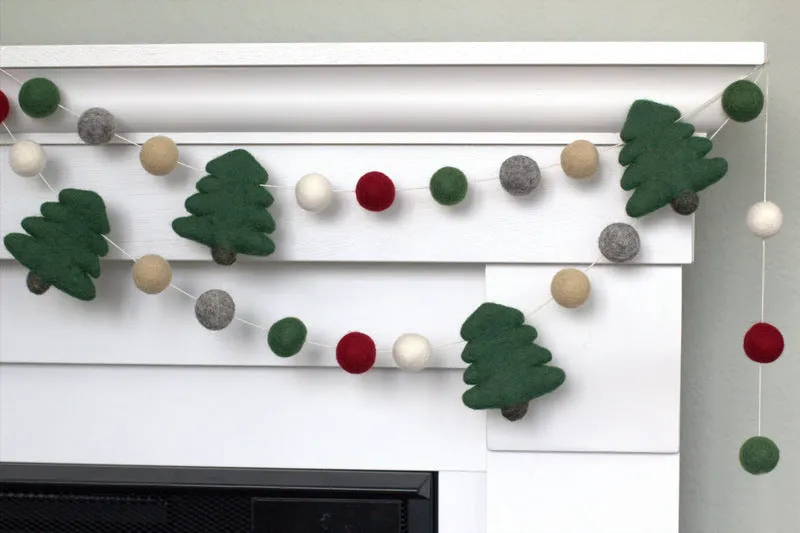 Christmas Tree Garland- Burgundy, Forest Green, Gray, Almond, White