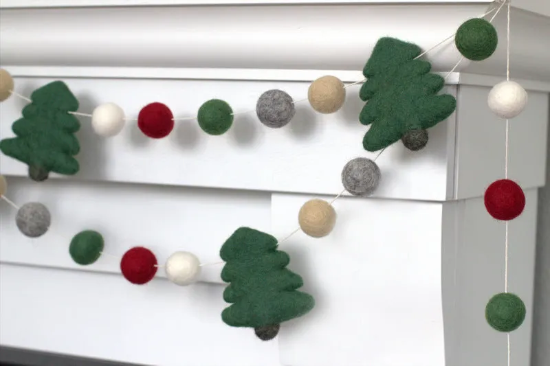 Christmas Tree Garland- Burgundy, Forest Green, Gray, Almond, White