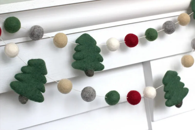 Christmas Tree Garland- Burgundy, Forest Green, Gray, Almond, White