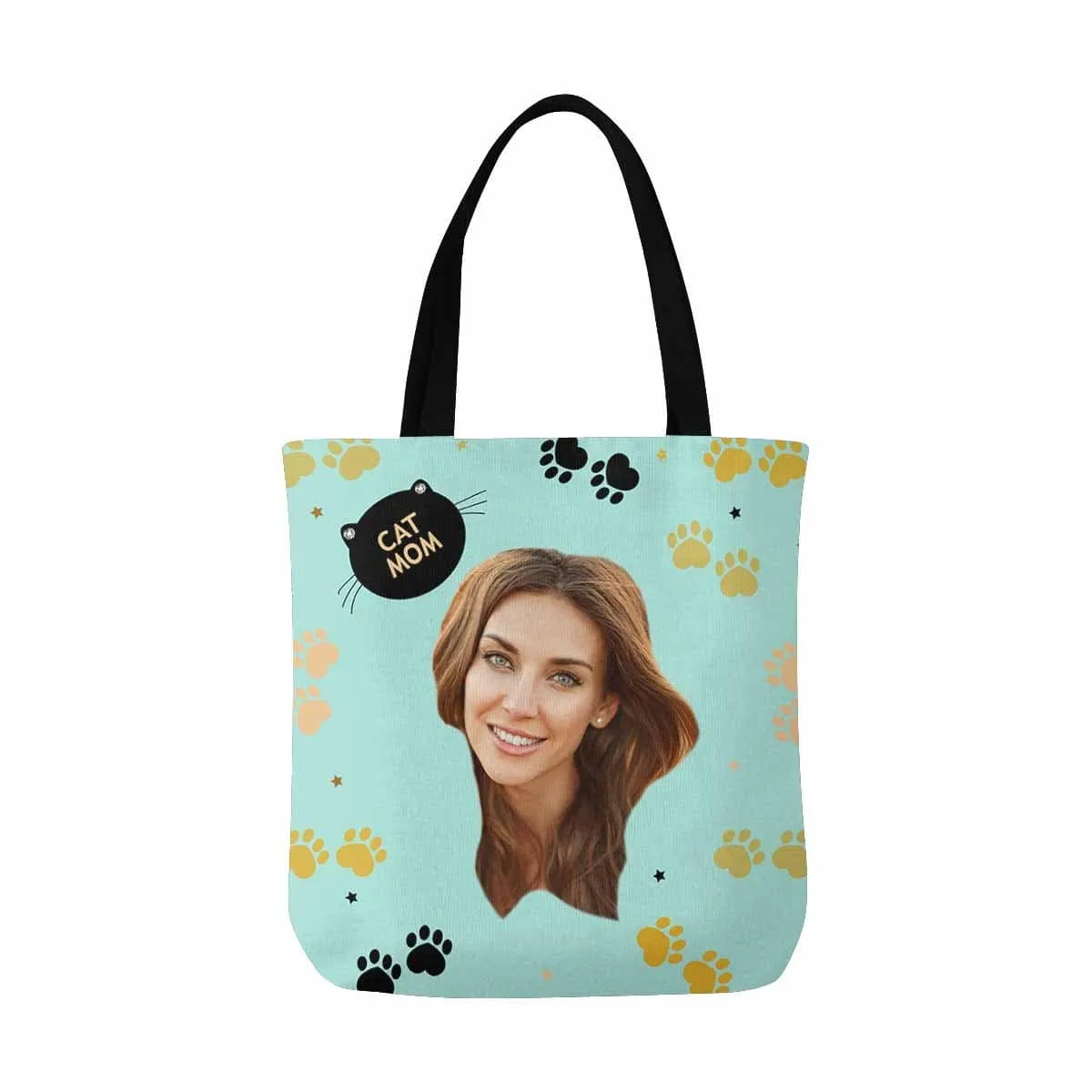 Custom Cat Mom Face Canvas Tote Bag